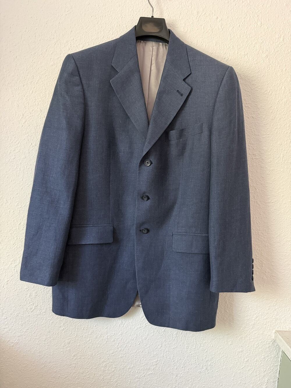 Peerless Couture Mens 40R Blue Silk Wool Linen Birdseye Suit Jacket Blazer